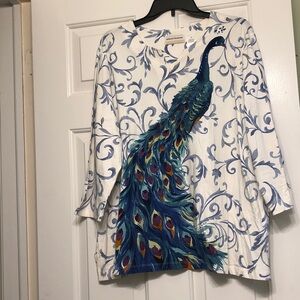 Alfred Dunner Blue and Green Peacock Quarter sleeve top